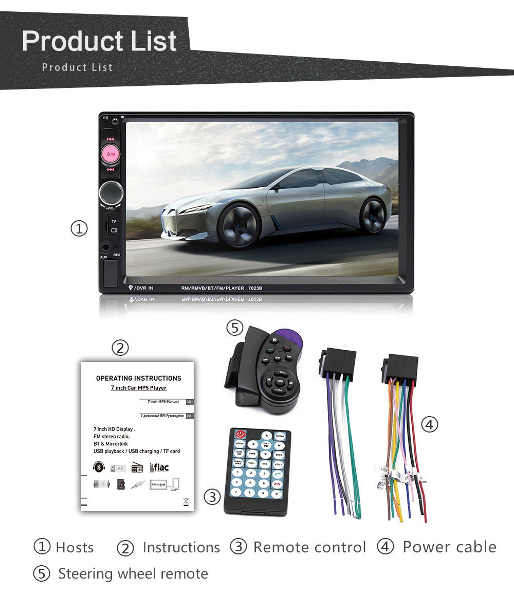 iSun IS7013B Car Mp5 Player +Steering Wheel Control